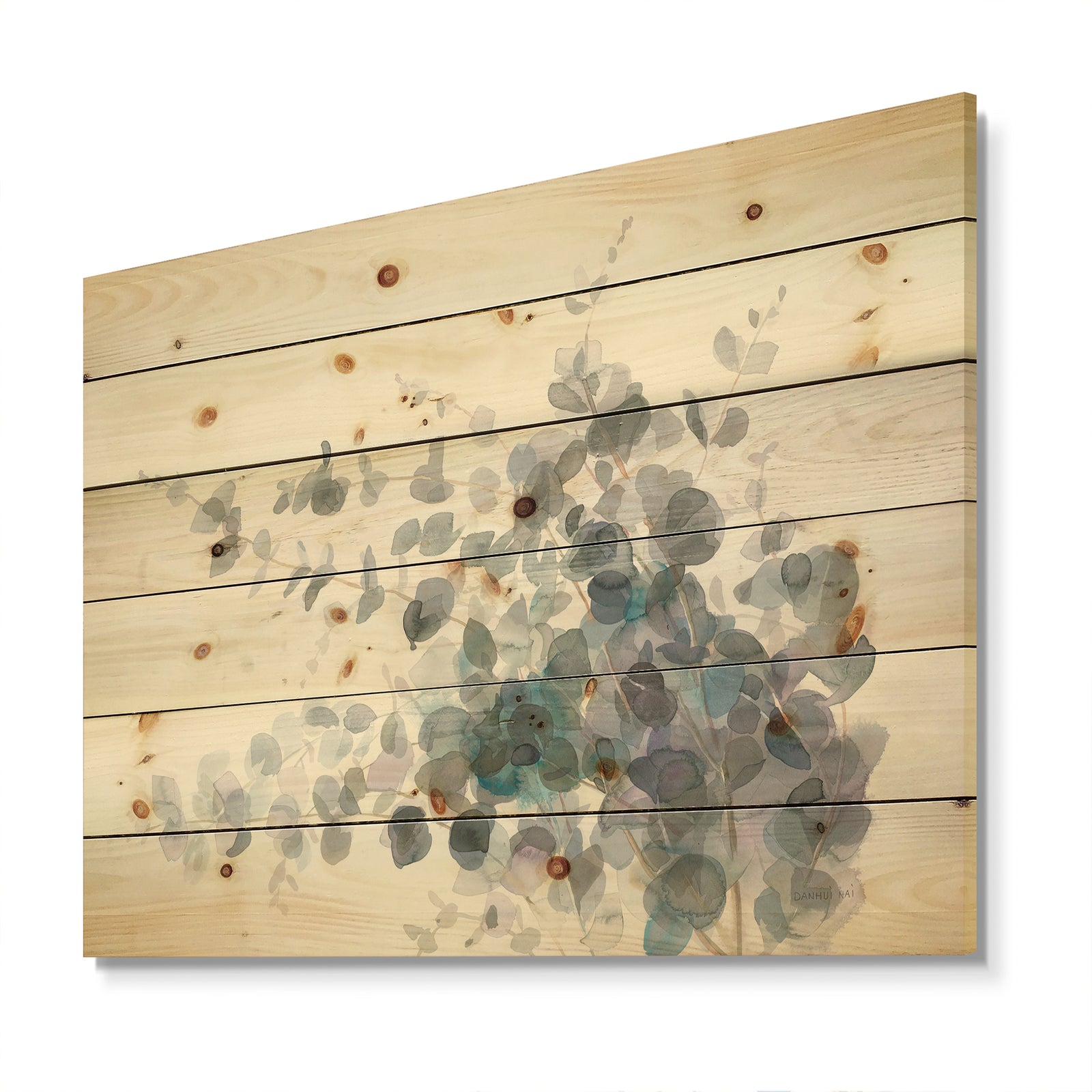 Grey Watercolor Flower II - Traditional Print on Natural Pine Wood