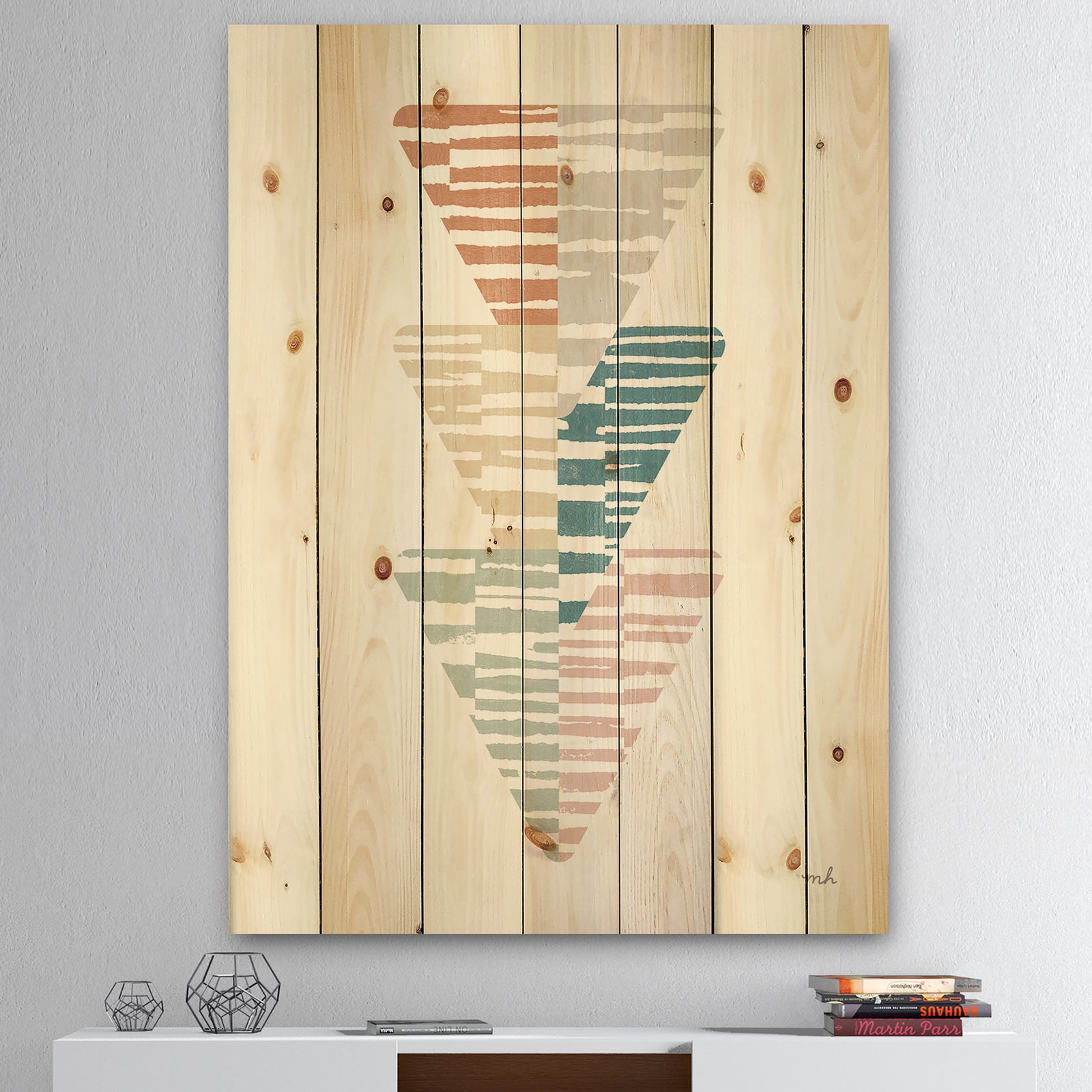 Watercolor Geometric Triangle III - Transitional Print on Natural Pine Wood