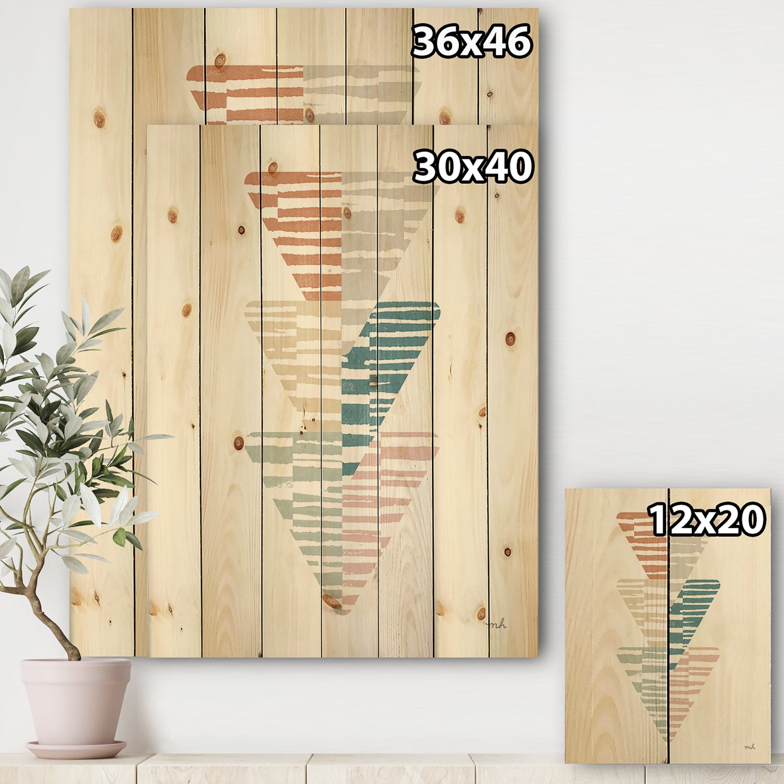 Watercolor Geometric Triangle III - Transitional Print on Natural Pine Wood