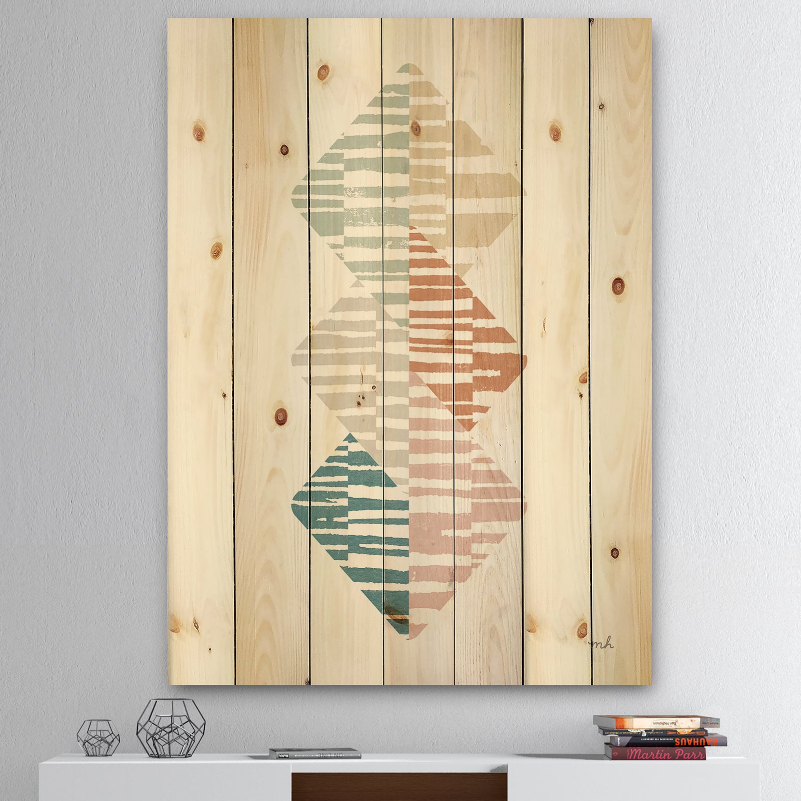 Watercolor Geometric Triangle II - Transitional Print on Natural Pine Wood