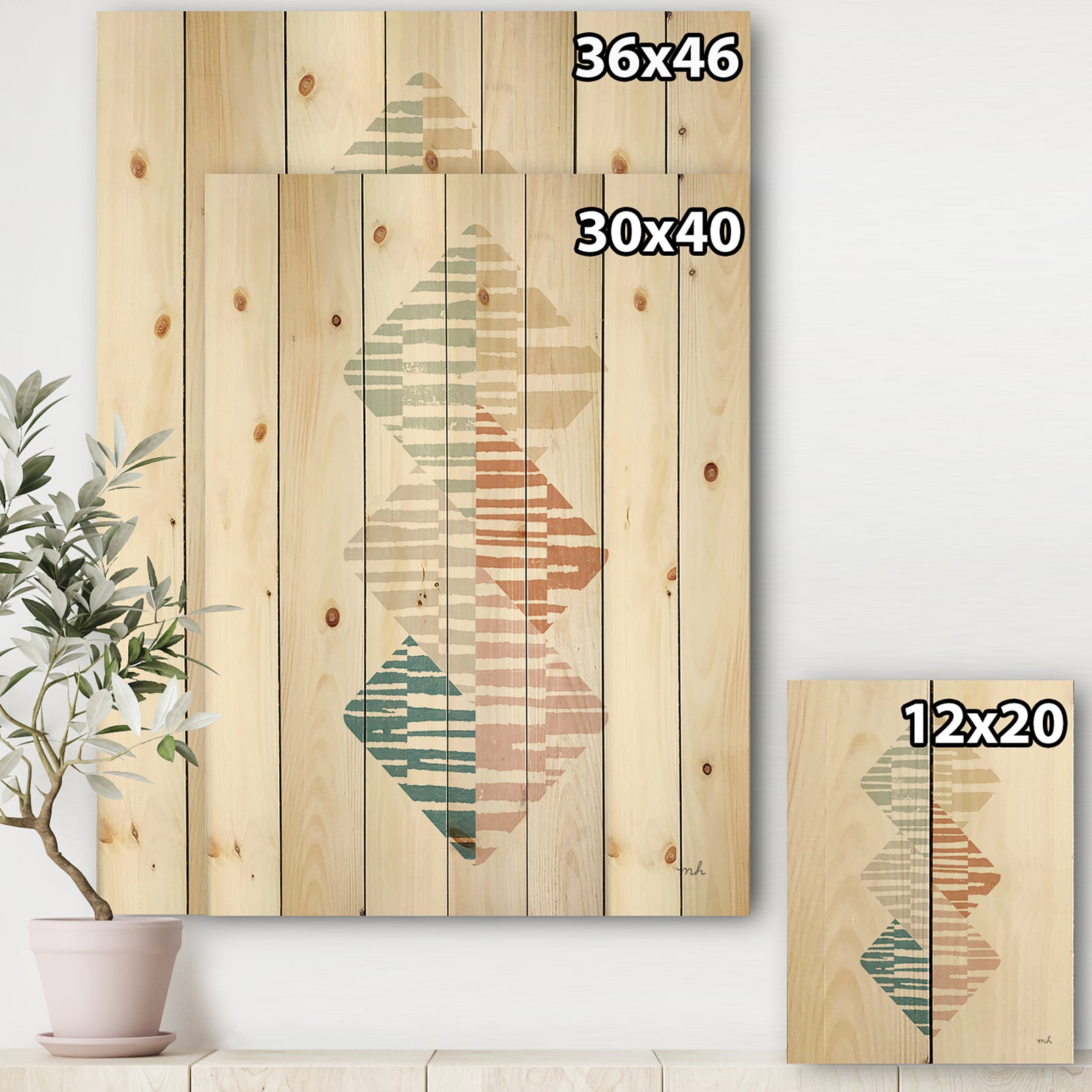Watercolor Geometric Triangle II - Transitional Print on Natural Pine Wood