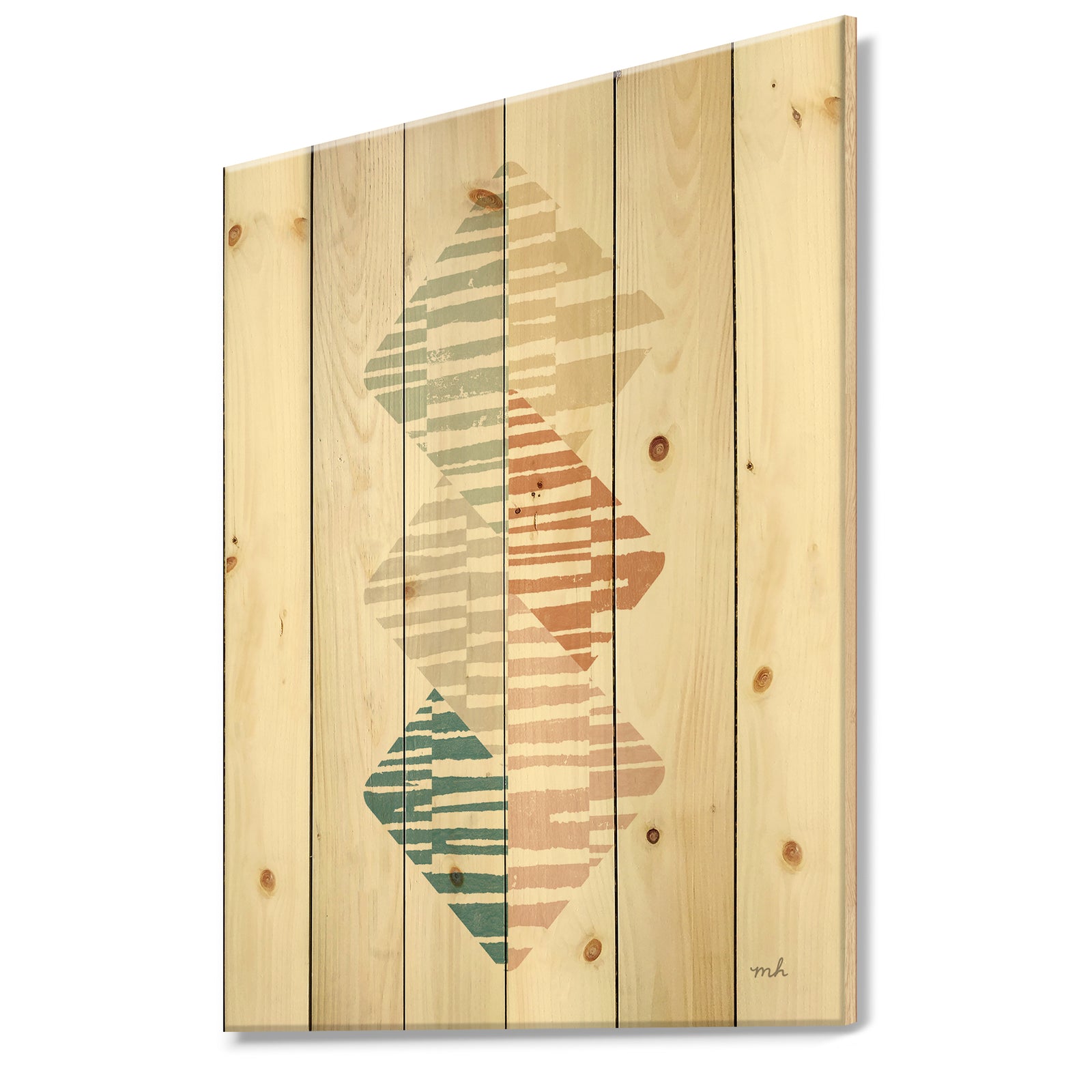 Watercolor Geometric Triangle II - Transitional Print on Natural Pine Wood