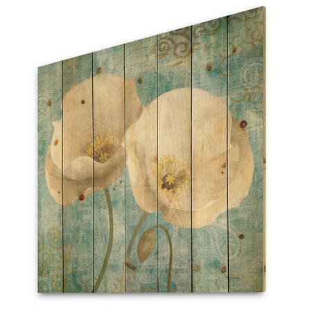 bouquet Poppies on Paisley II - Cottage Print on Natural Pine Wood