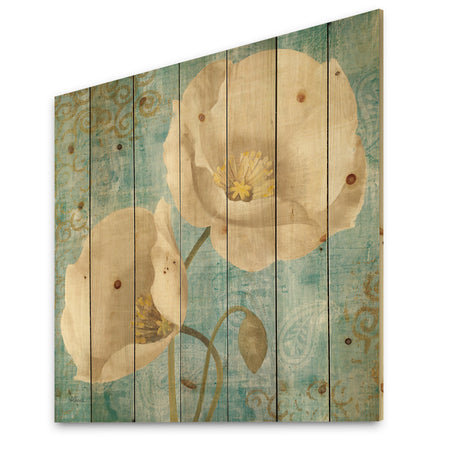bouquet Poppies on Paisley I - Cottage Print on Natural Pine Wood
