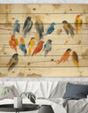 Multicolor Bird Meeting - Traditional Animal Print on Natural Pine Wood