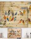 Multicolor Bird Meeting - Traditional Animal Print on Natural Pine Wood