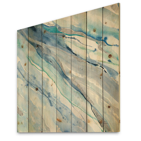 Blue Silver Spring II - Modern Lake House Print on Natural Pine Wood