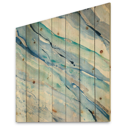 Blue Silver Spring I - Modern Lake House Print on Natural Pine Wood