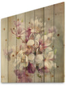 Pink Magnolia Flowers - Shabby Chic Print on Natural Pine Wood