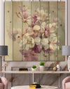 Pink Magnolia Flowers - Shabby Chic Print on Natural Pine Wood