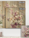 Pink Magnolia Flowers - Shabby Chic Print on Natural Pine Wood