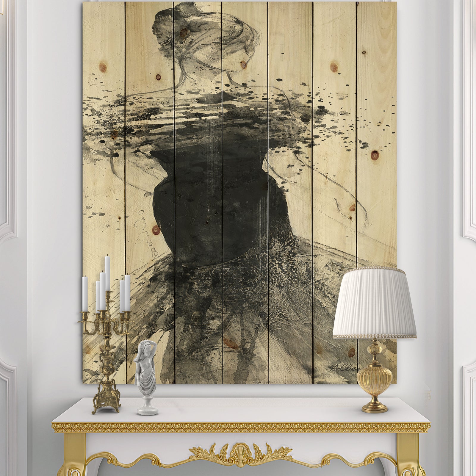 Glam Dancing I - Fashion Figures Print on Natural Pine Wood