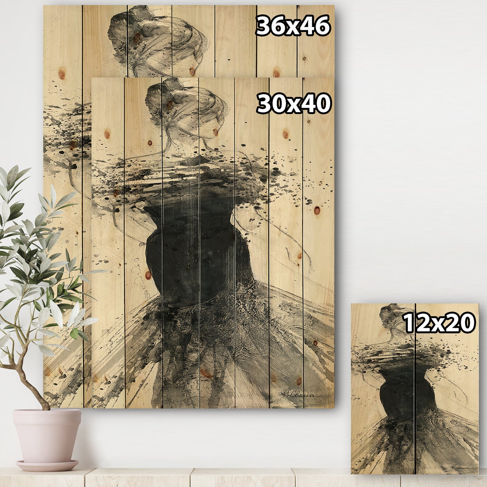 Glam Dancing I - Fashion Figures Print on Natural Pine Wood