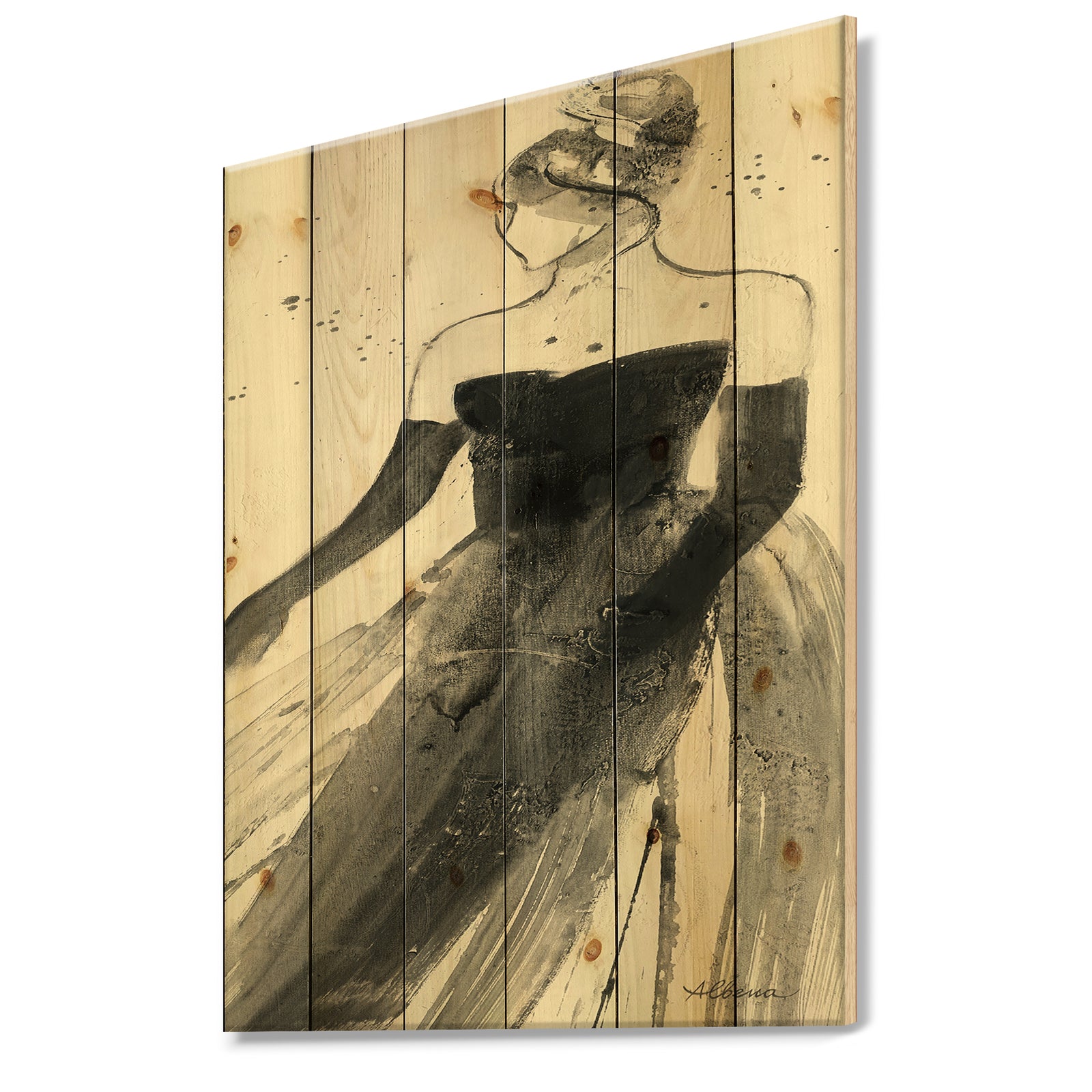 Glam Dancing II - Fashion Figures Print on Natural Pine Wood