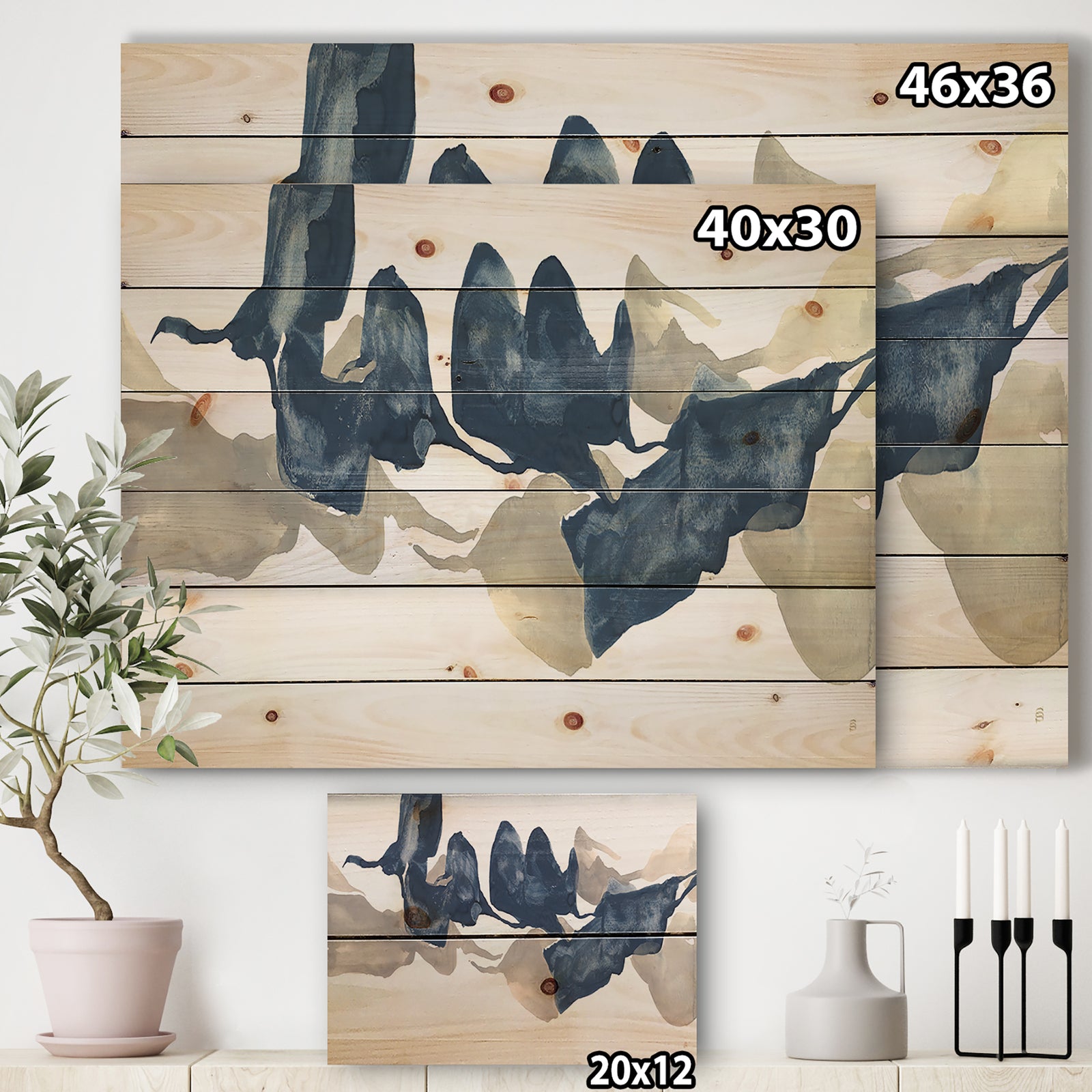 Gouache Sapphire on Gray - Modern & Contemporary Print on Natural Pine Wood