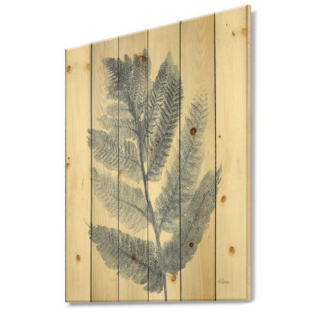 Forest Ferns Blue - Cottage Print on Natural Pine Wood