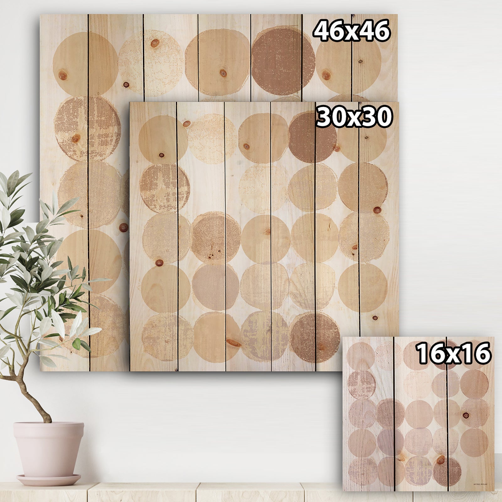 Shade of Pink Geometric Dots I - Abstract Print on Natural Pine Wood