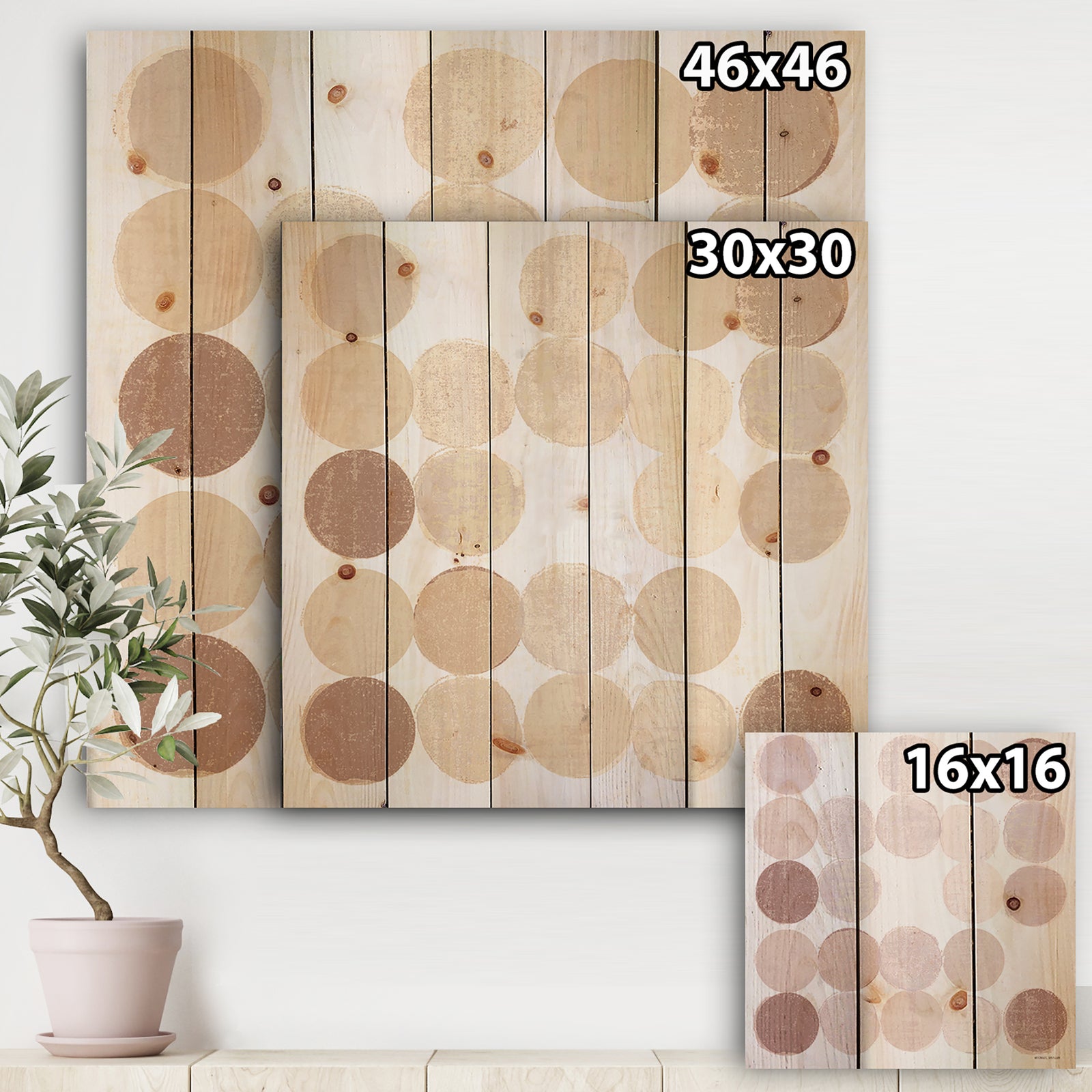 Shade of Pink Geometric Dots II - Abstract Print on Natural Pine Wood