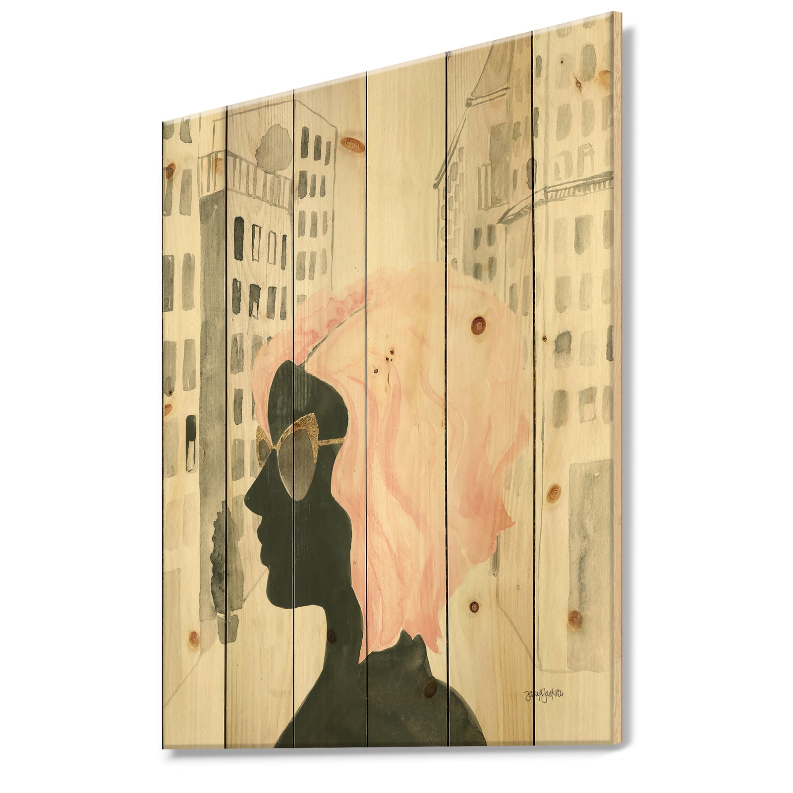 Glam Pink Ladies IV - Fashion Print on Natural Pine Wood