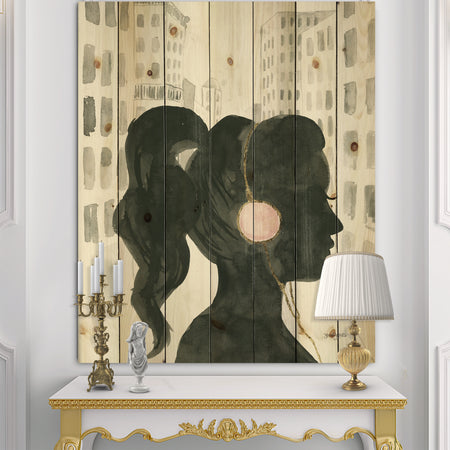 Glam Pink Ladies III - Fashion Print on Natural Pine Wood