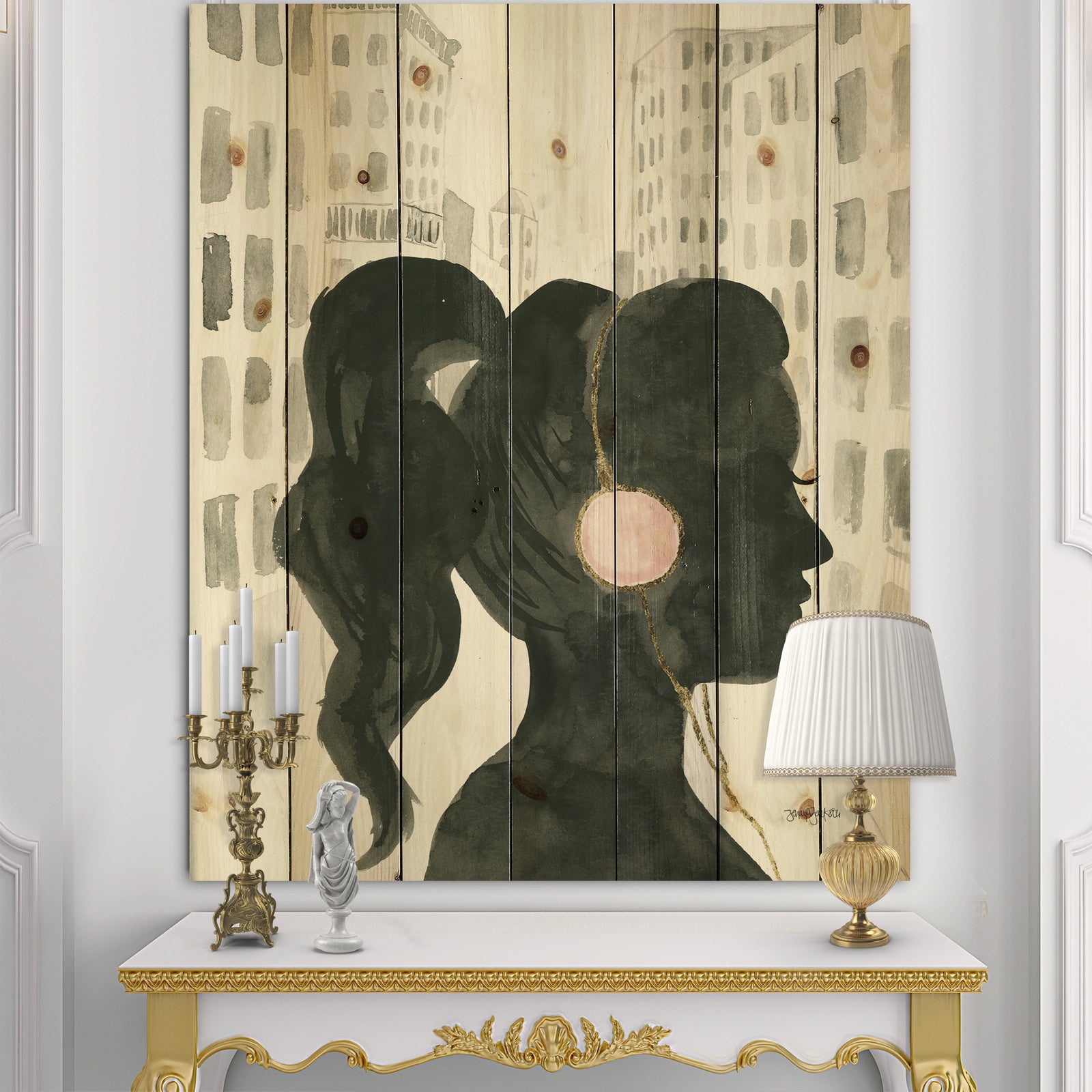 Glam Pink Ladies III - Fashion Print on Natural Pine Wood