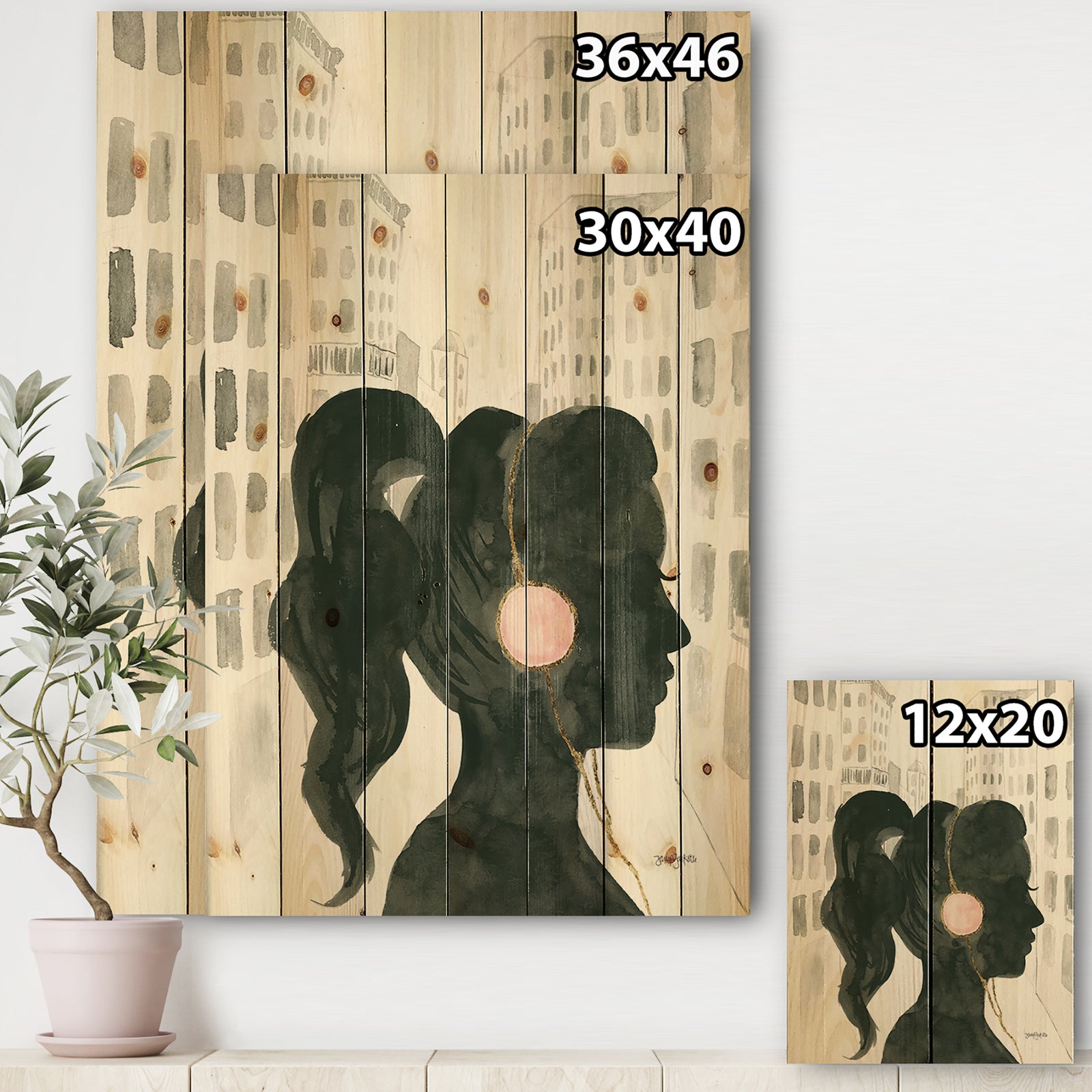 Glam Pink Ladies III - Fashion Print on Natural Pine Wood