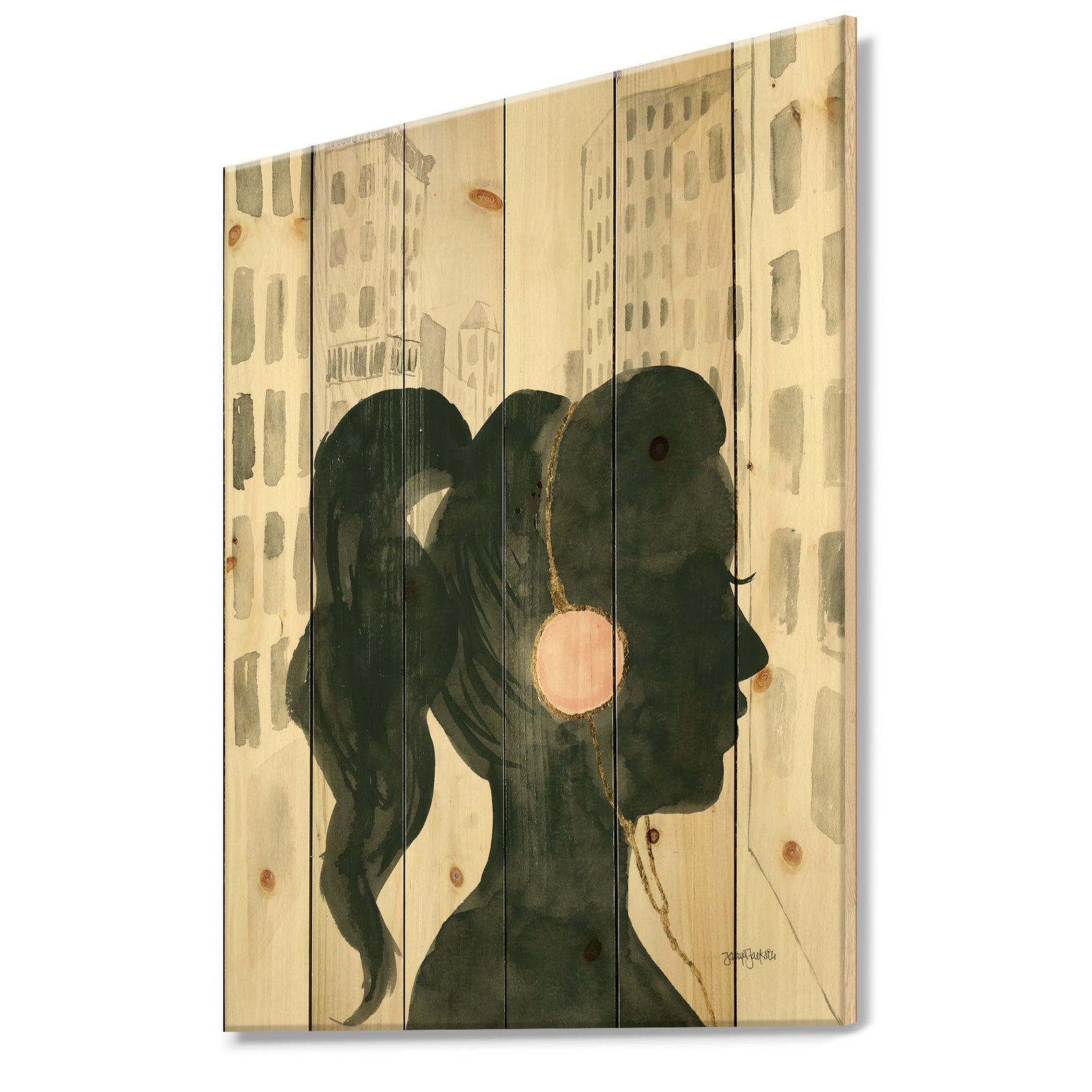 Glam Pink Ladies III - Fashion Print on Natural Pine Wood