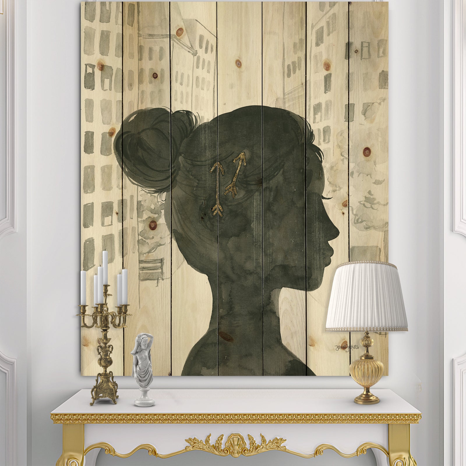 Glam Pink Ladies I - Fashion Print on Natural Pine Wood