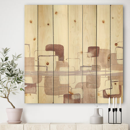 Watercolor Minimal Boxes I - Modern Print on Natural Pine Wood