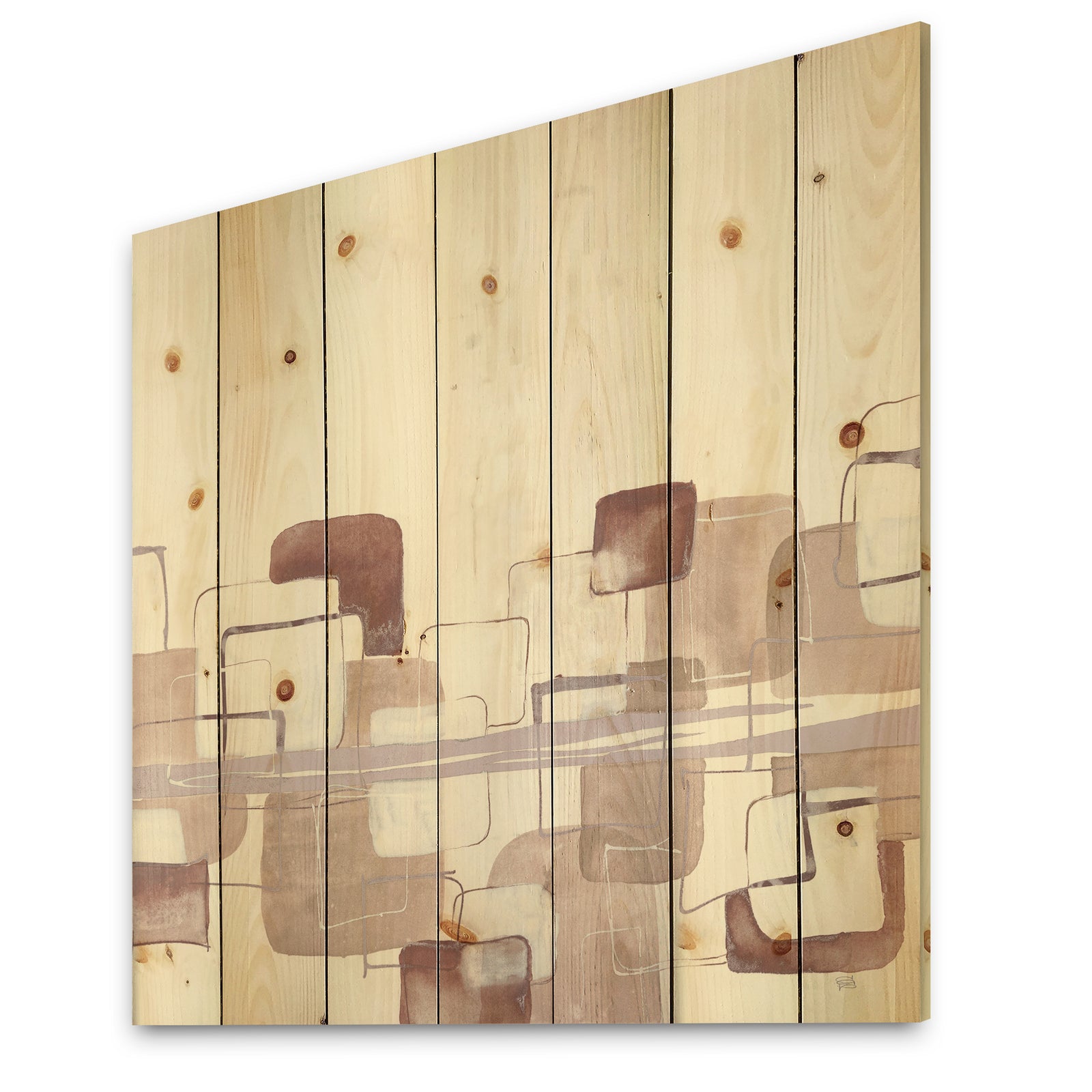 Watercolor Minimal Boxes I - Modern Print on Natural Pine Wood