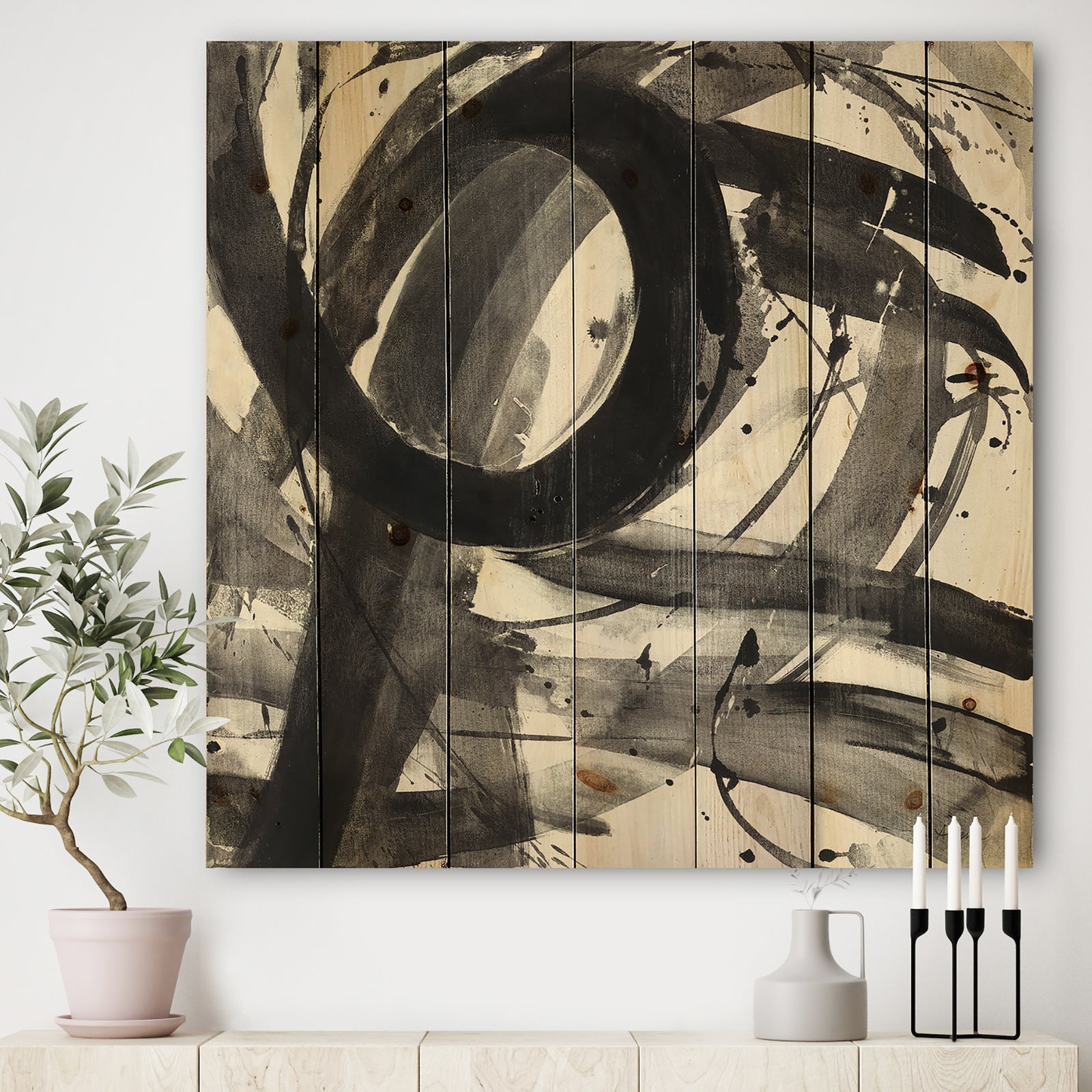 Minimalistic Roller II - Mid-Century Modern Print on Natural Pine Wood