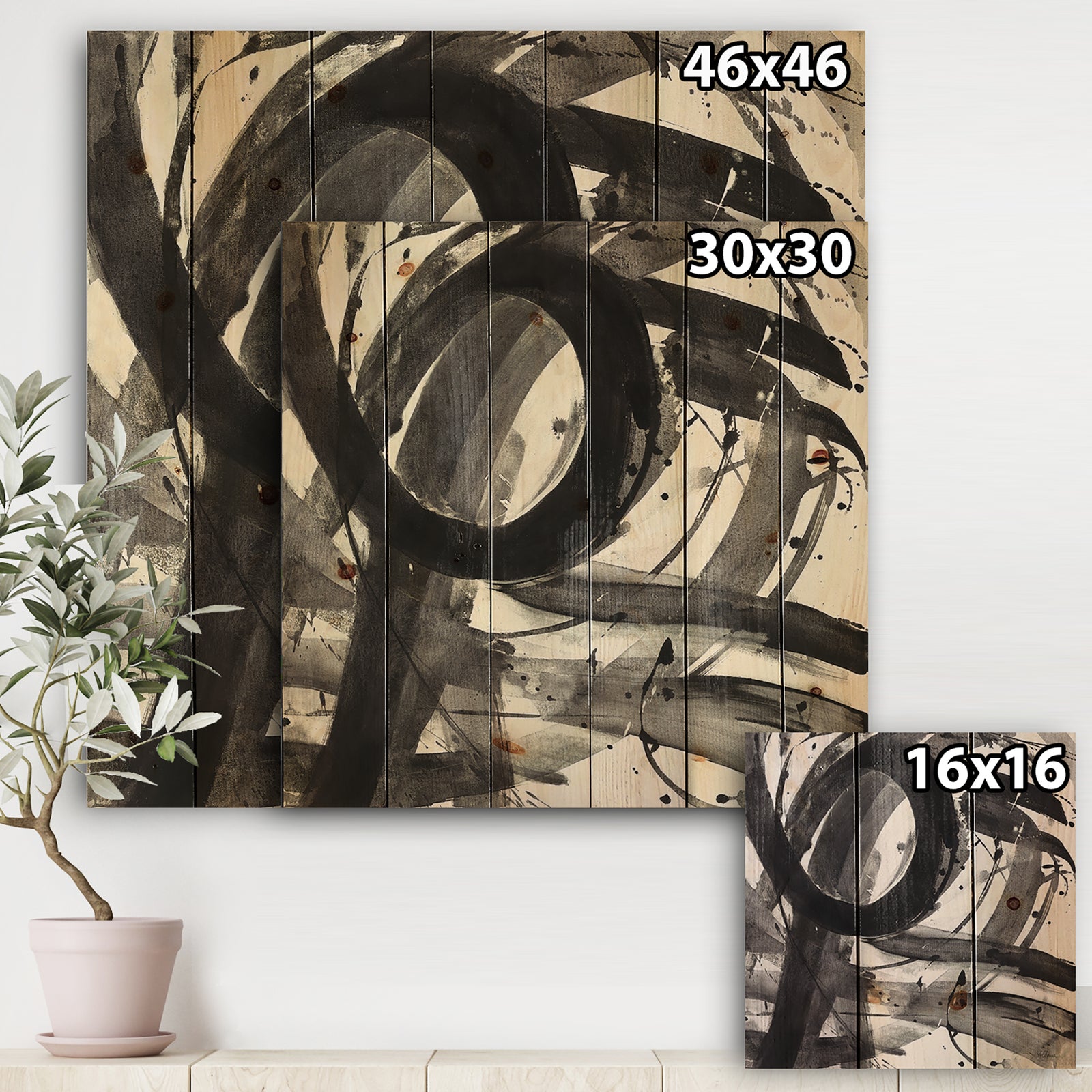 Minimalistic Roller II - Mid-Century Modern Print on Natural Pine Wood