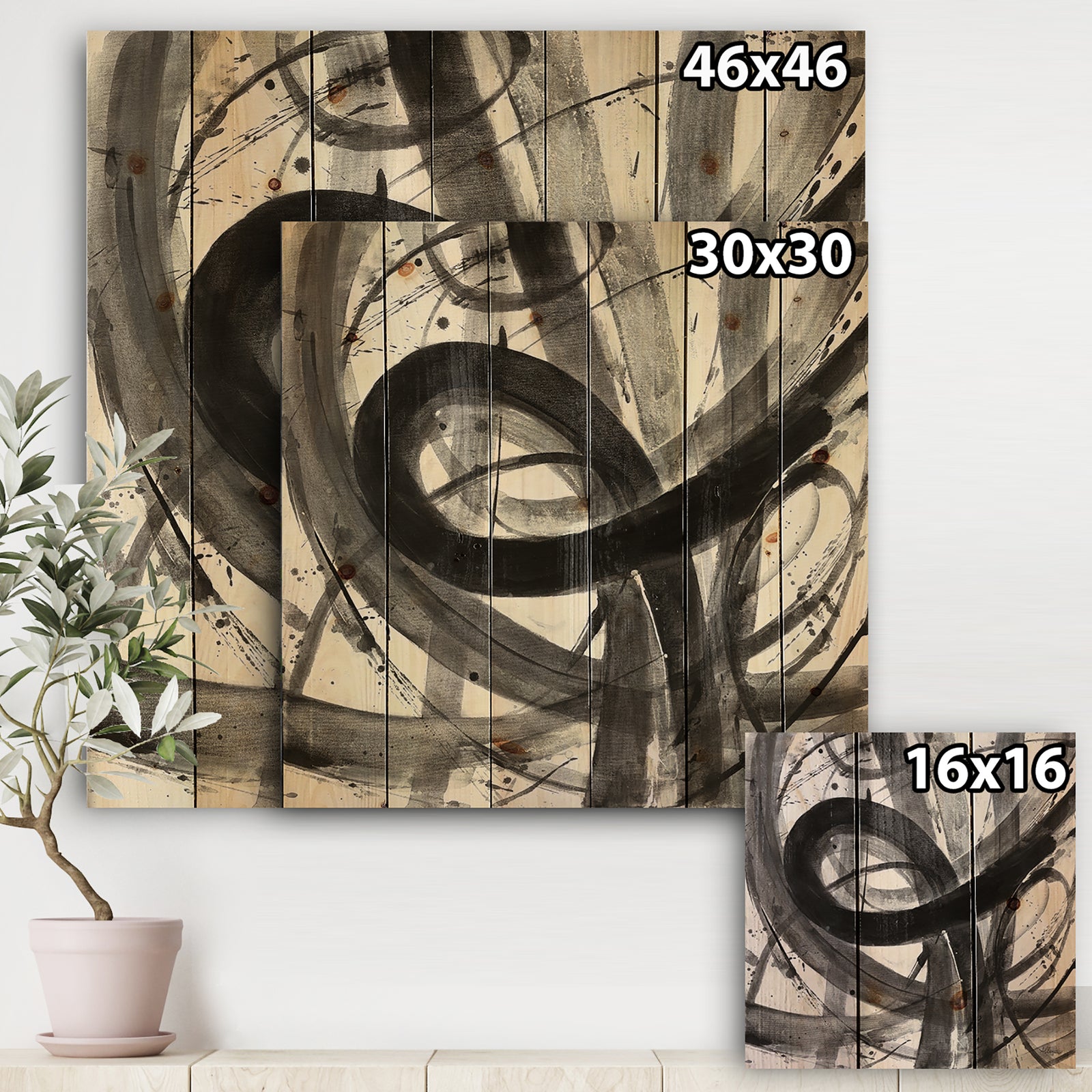 Minimalistic Roller III - Mid-Century Modern Print on Natural Pine Wood