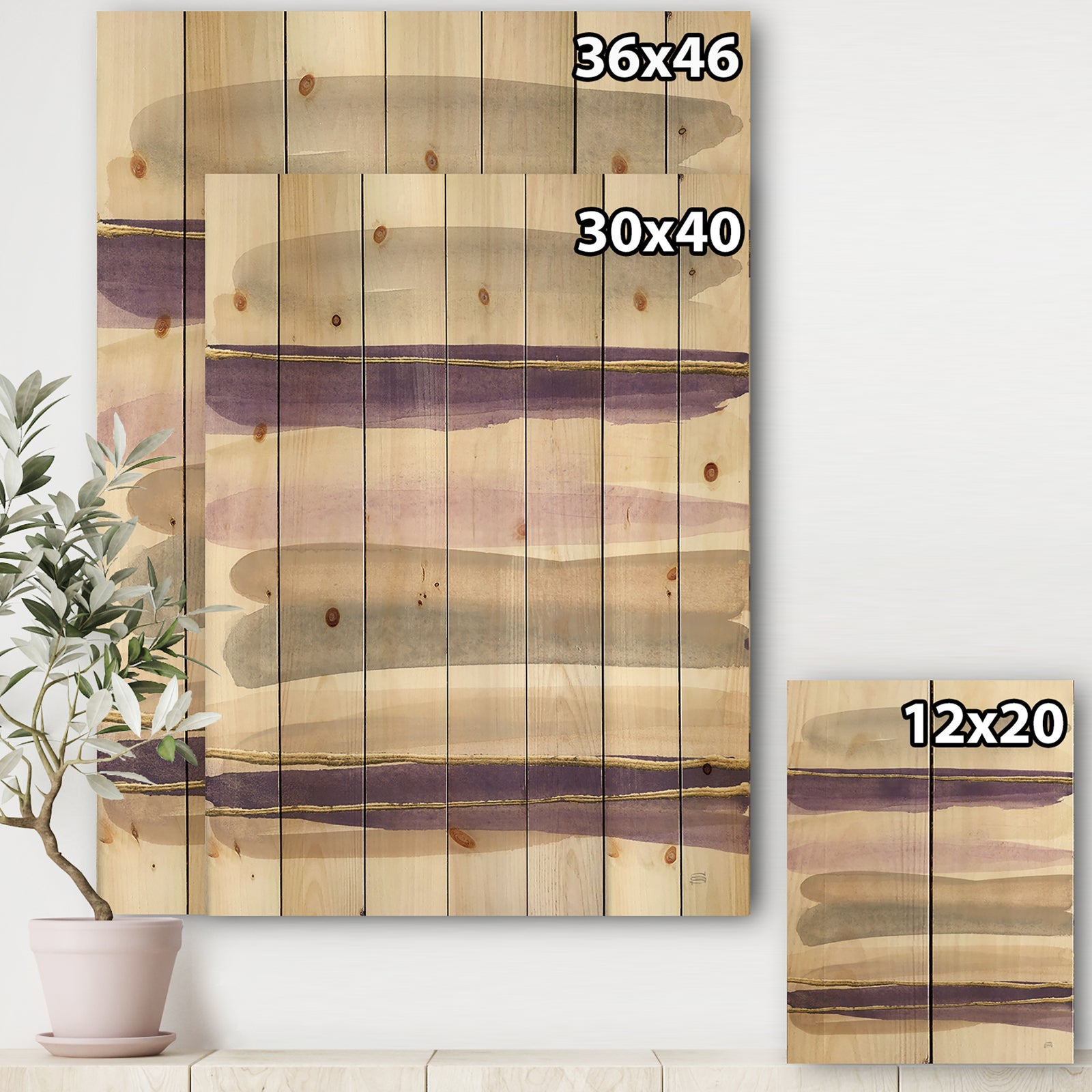 Shape of Glam Purple - Shabby Chic Print on Natural Pine Wood