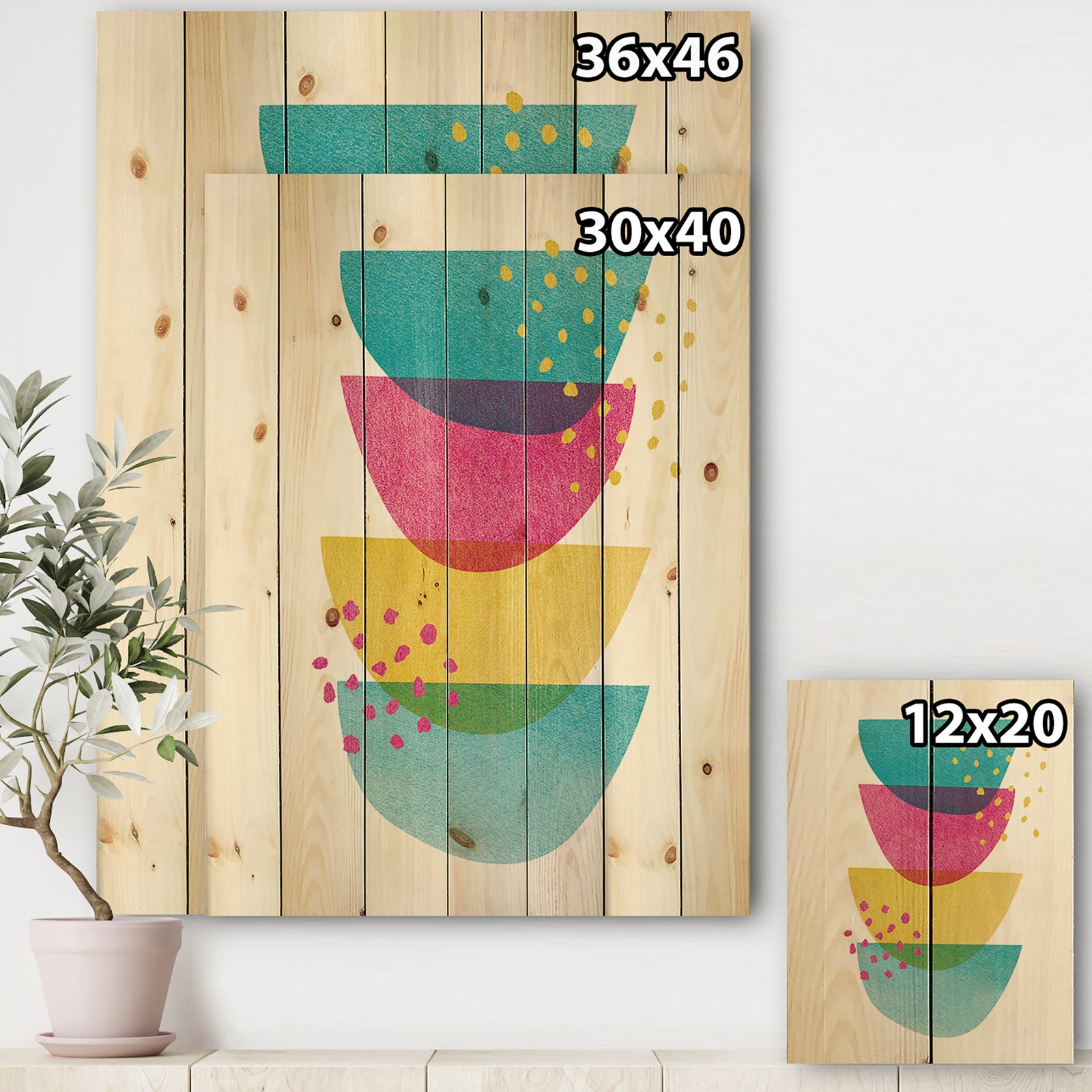 Minimal Spots Balance III - Mid-Century Modern Print on Natural Pine Wood