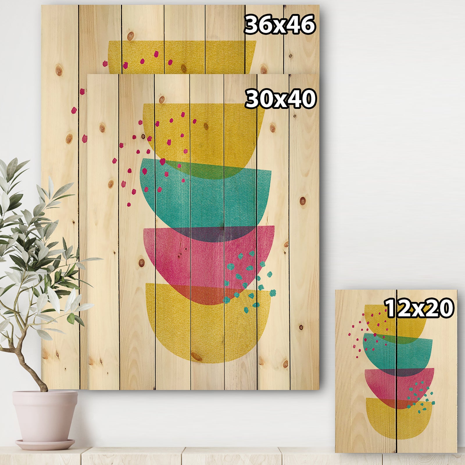 Minimal Spots Balance II - Mid-Century Modern Print on Natural Pine Wood