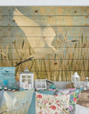 Snowy Egret in Flight vII - Farmhouse Print on Natural Pine Wood