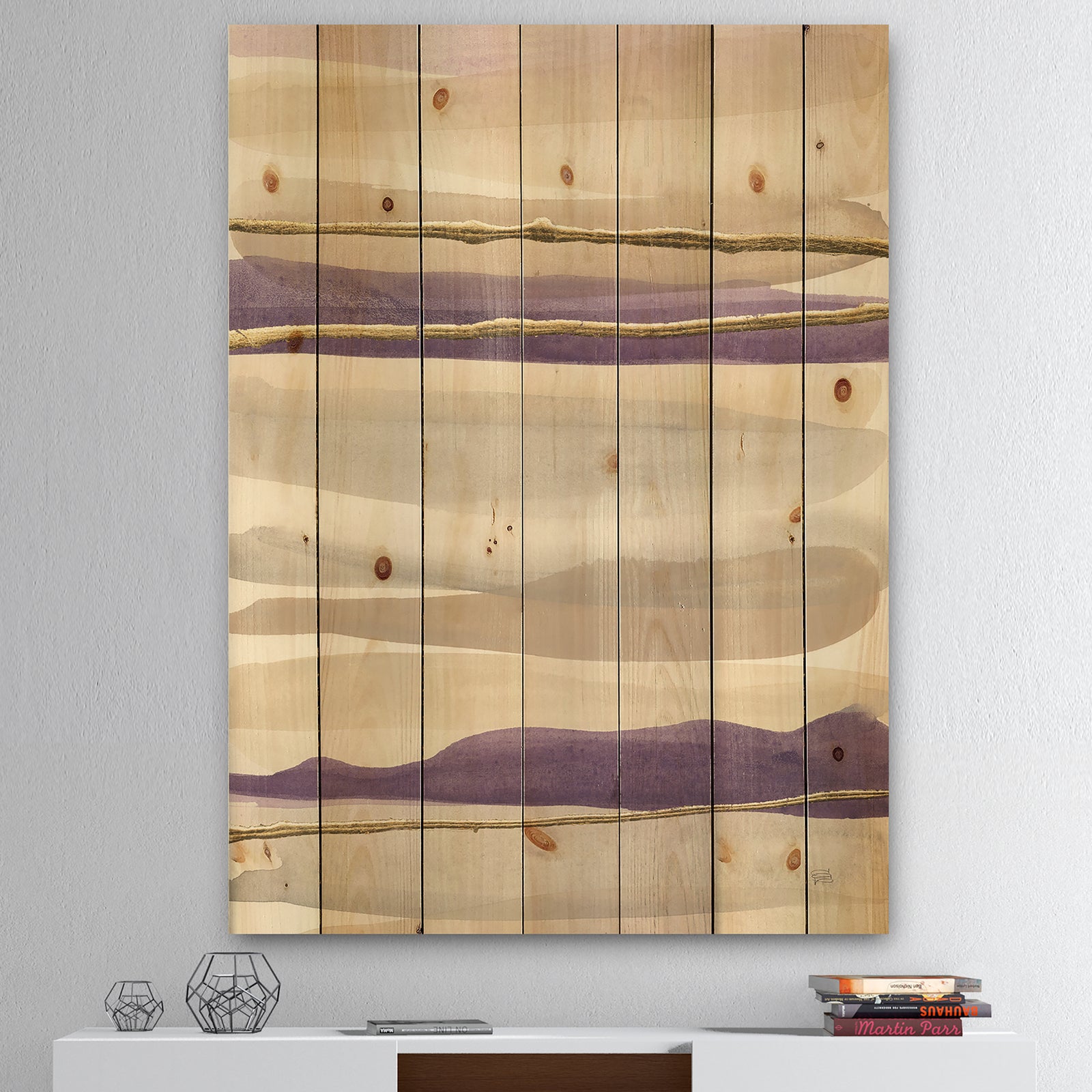 Shape of Glam Purple III - Shabby Chic Print on Natural Pine Wood