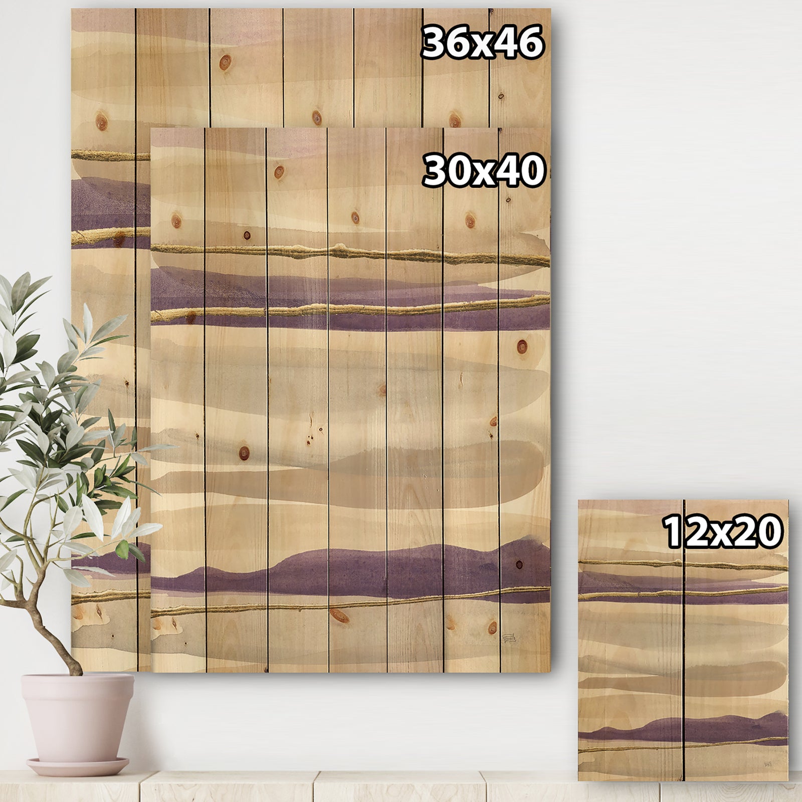 Shape of Glam Purple III - Shabby Chic Print on Natural Pine Wood
