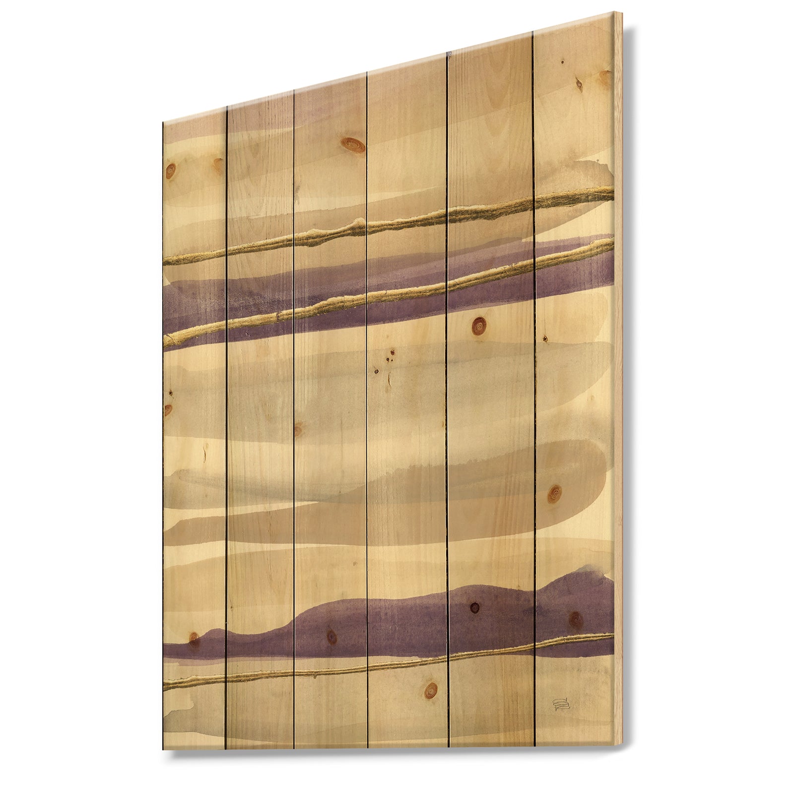 Shape of Glam Purple III - Shabby Chic Print on Natural Pine Wood