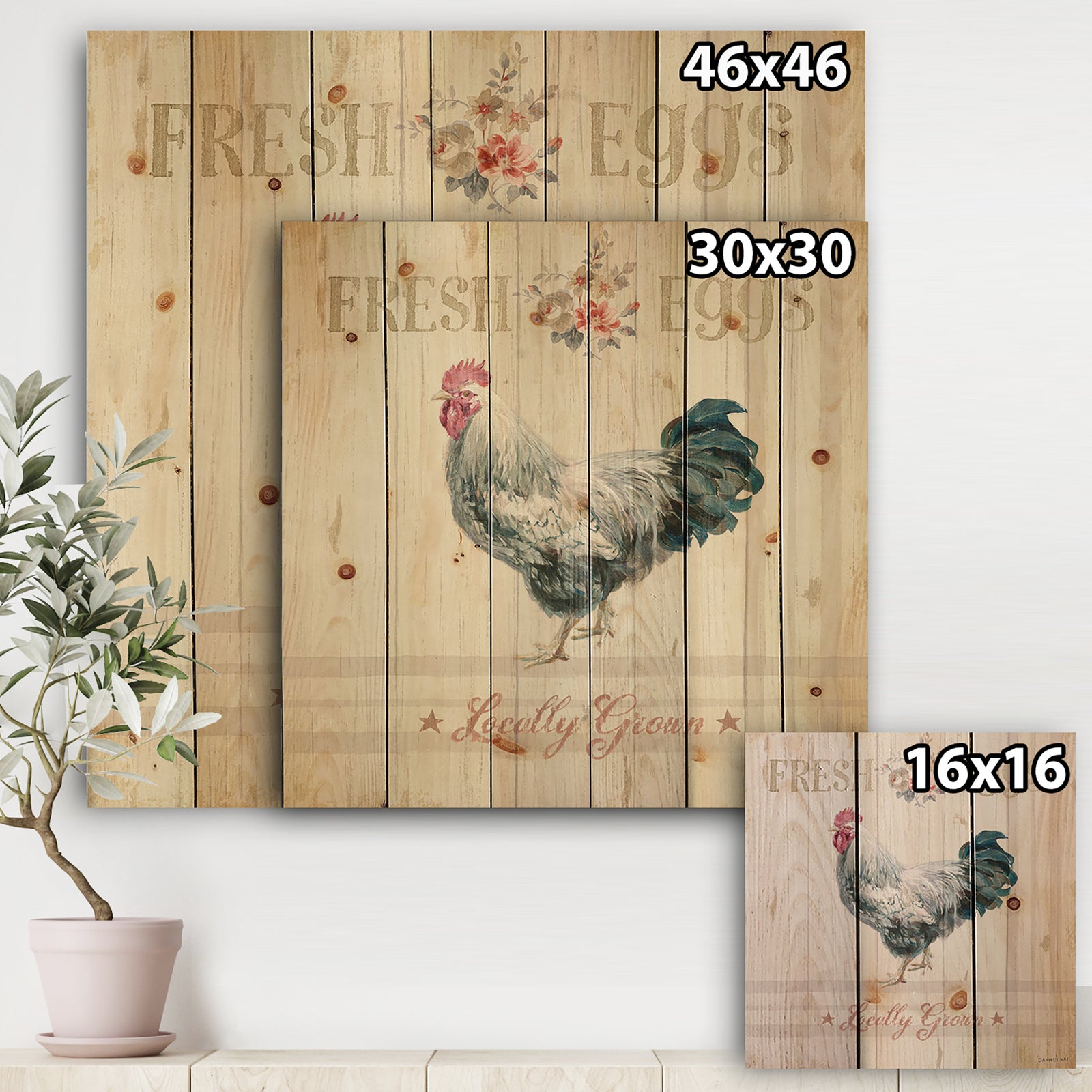 Wood Farm Roaster III - Farmhouse Print on Natural Pine Wood