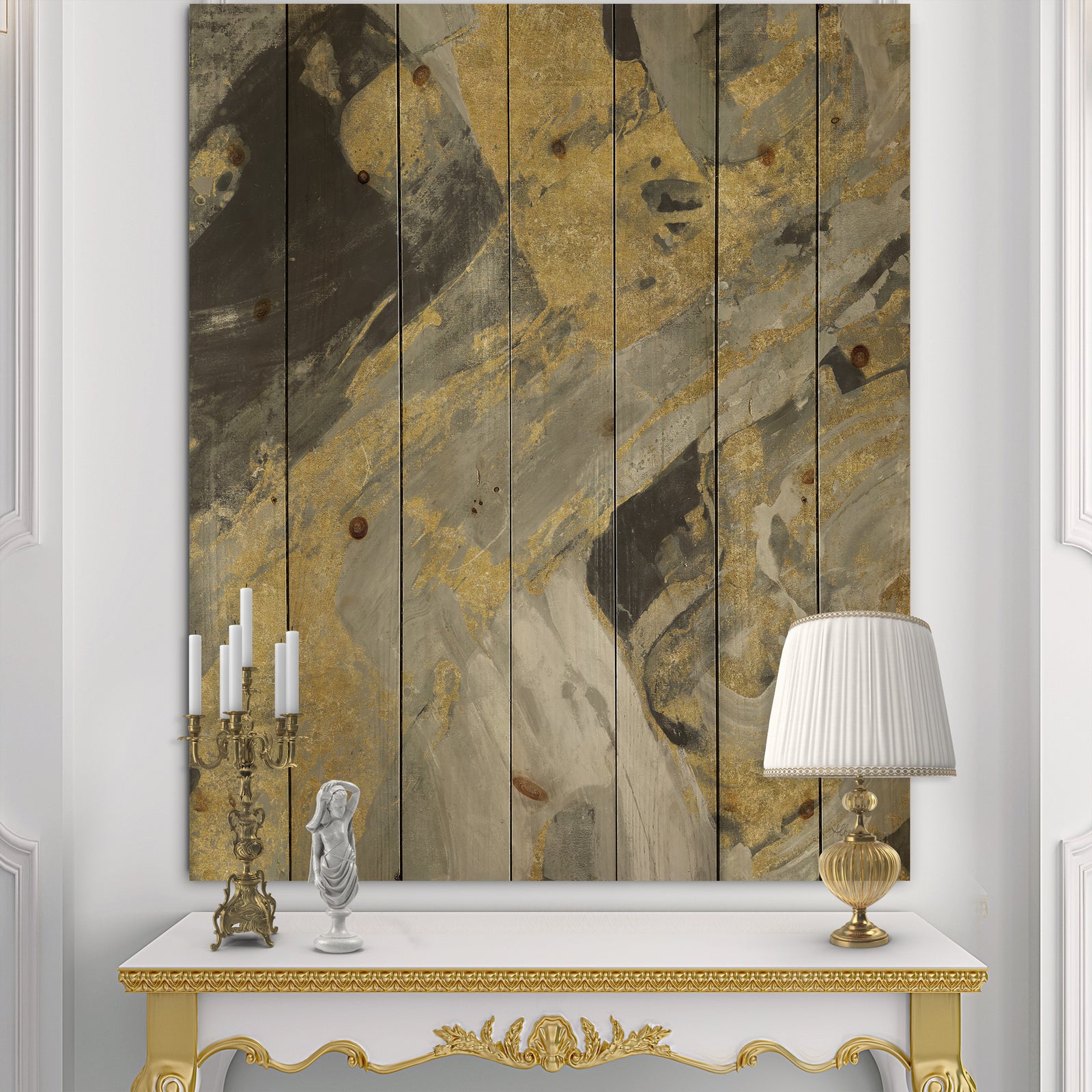 Marble Gold and Black - Modern & Contemporary Print on Natural Pine Wood