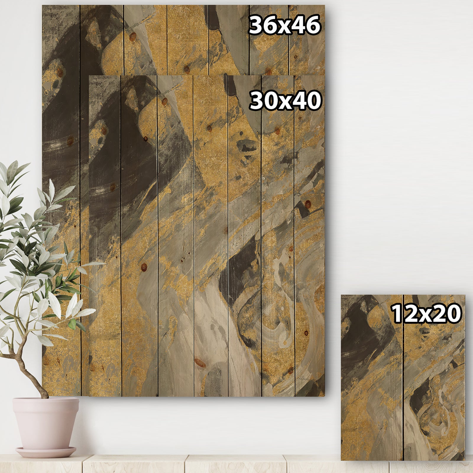 Marble Gold and Black - Modern & Contemporary Print on Natural Pine Wood