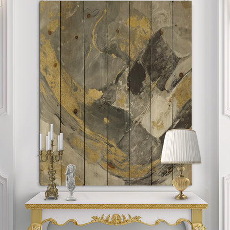 Marble Gold and Black II - Modern & Contemporary Print on Natural Pine Wood