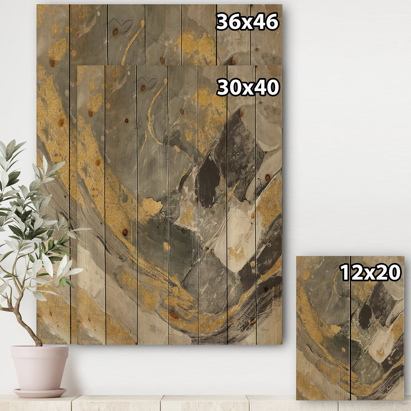 Marble Gold and Black II - Modern & Contemporary Print on Natural Pine Wood