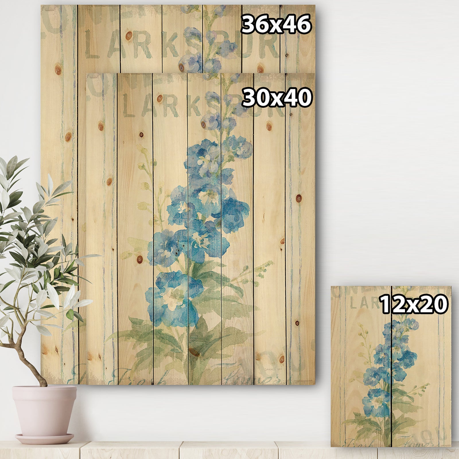 Floursack Florals VII - Cottage Print on Natural Pine Wood