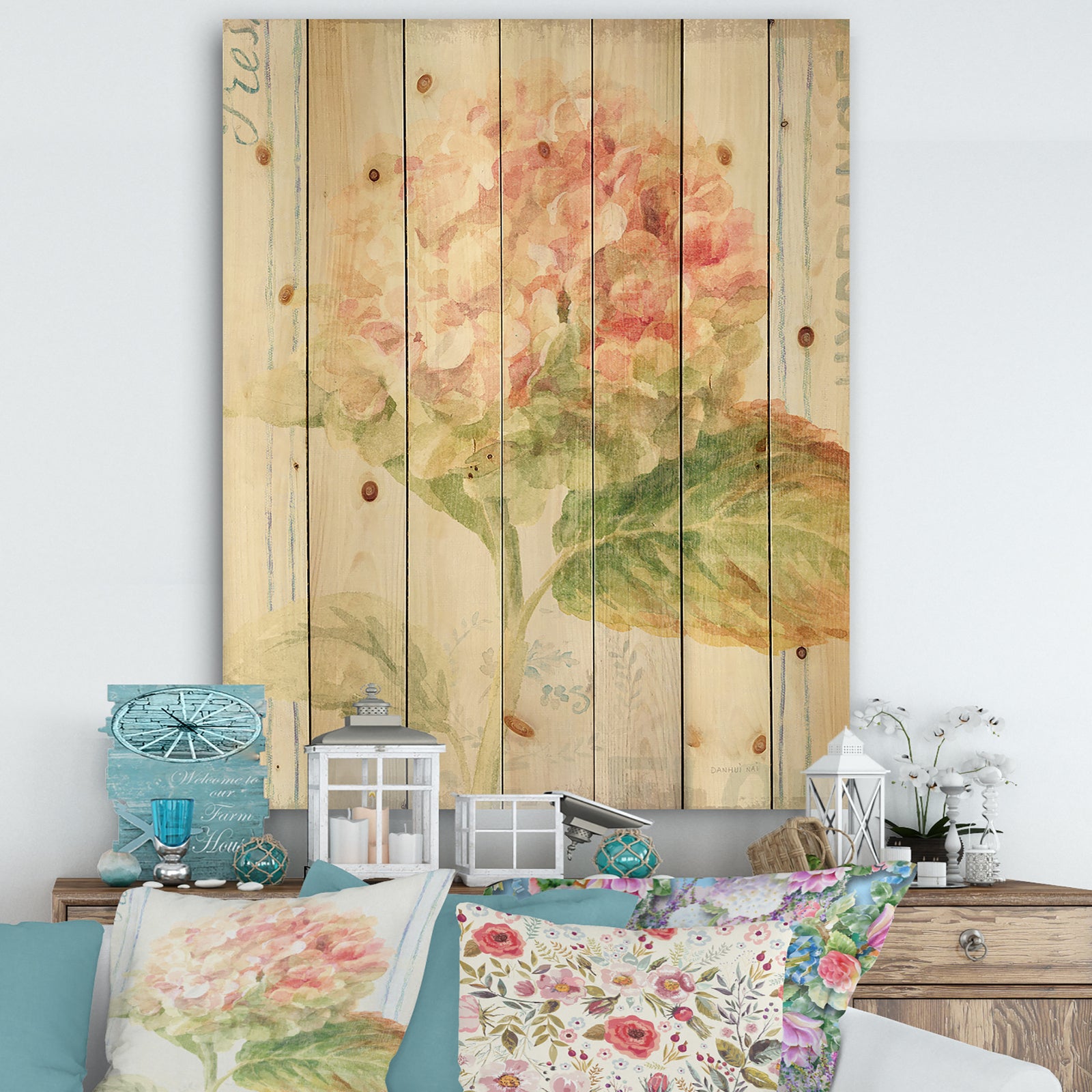 Floursack Florals VIII - Cottage Print on Natural Pine Wood