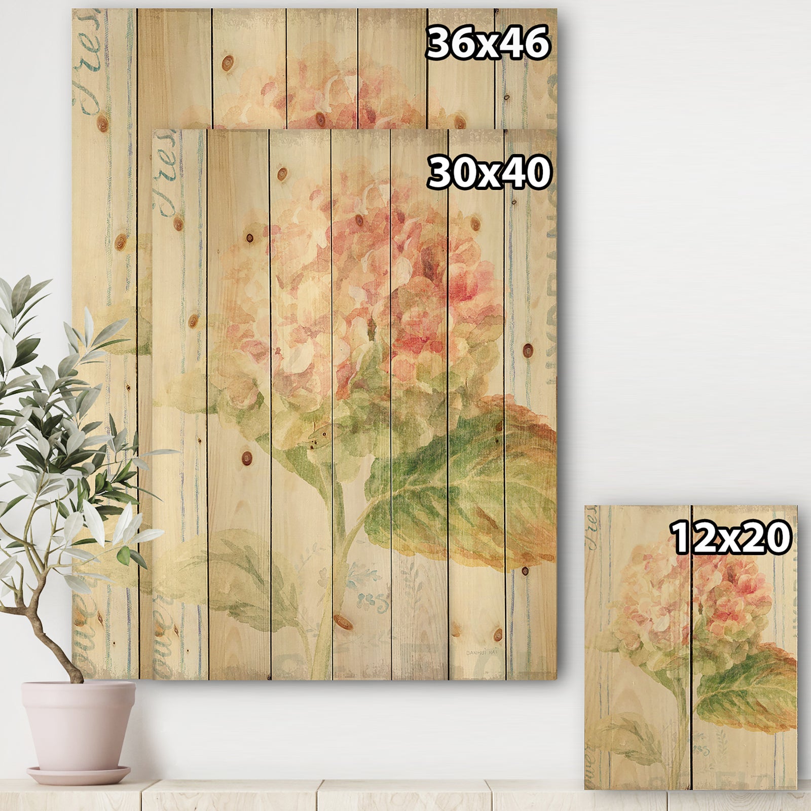 Floursack Florals VIII - Cottage Print on Natural Pine Wood
