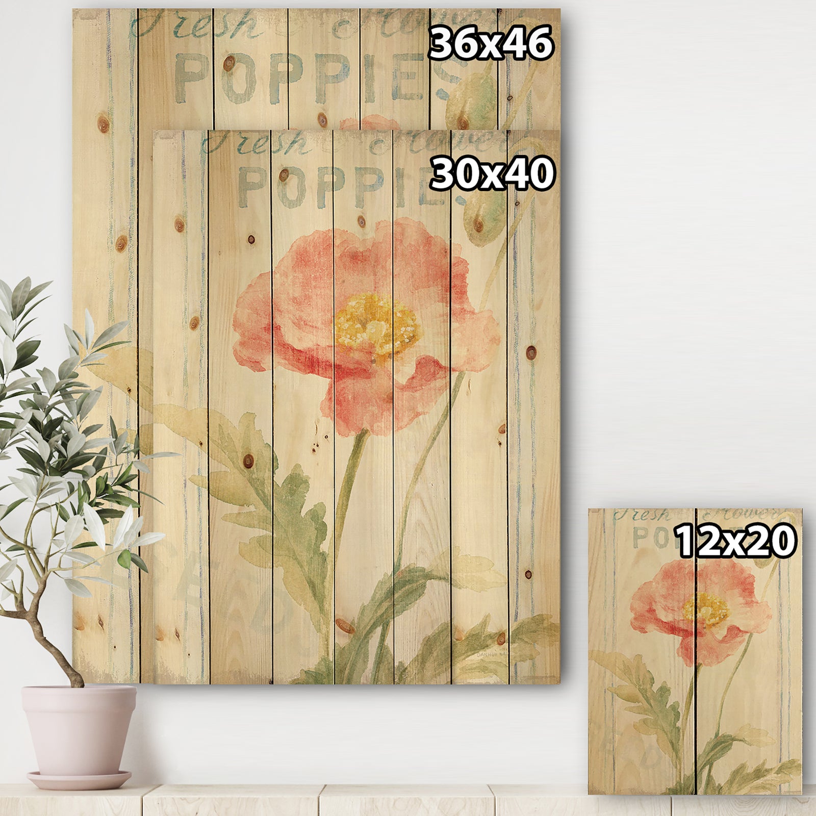 Floursack Florals IV - Cottage Print on Natural Pine Wood