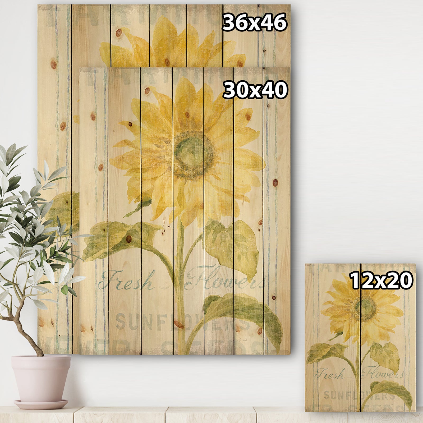 Floursack Florals II - Cottage Print on Natural Pine Wood